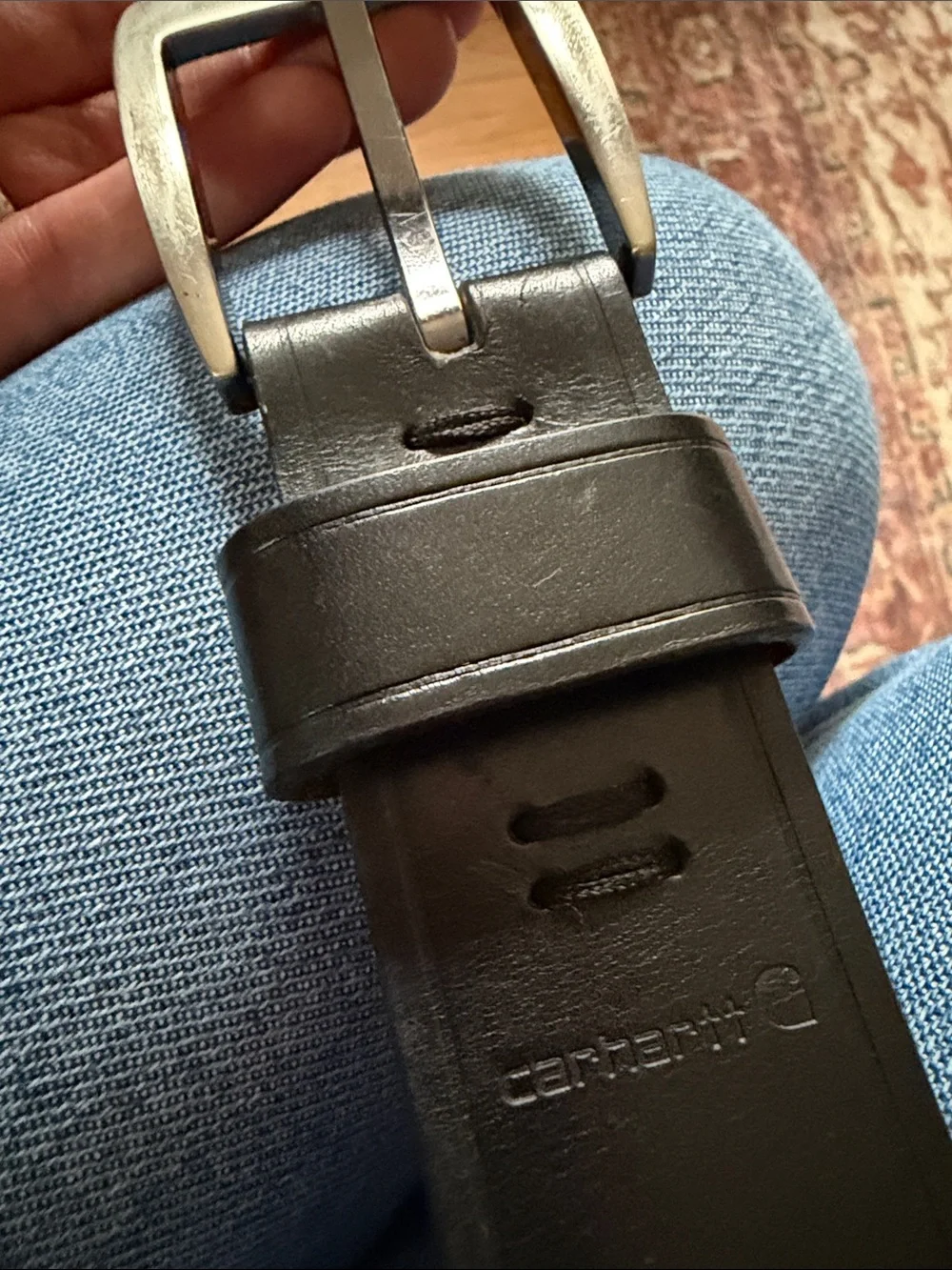Carhartt Black Leather Belt with Silver Buckle size 34